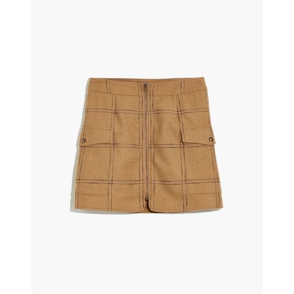 Madewell Zip-Front Mini Skirt in Windowpane Camel Wool Blend Women’s - Size 00 - Picture 3 of 8